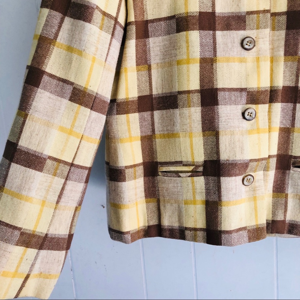 Vintage Yellow and Brown Plaid Blazer - Picture 3 of 6